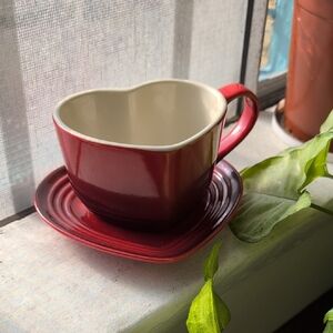 Le Creuset Cerise Heart Shaped Mug And Saucer